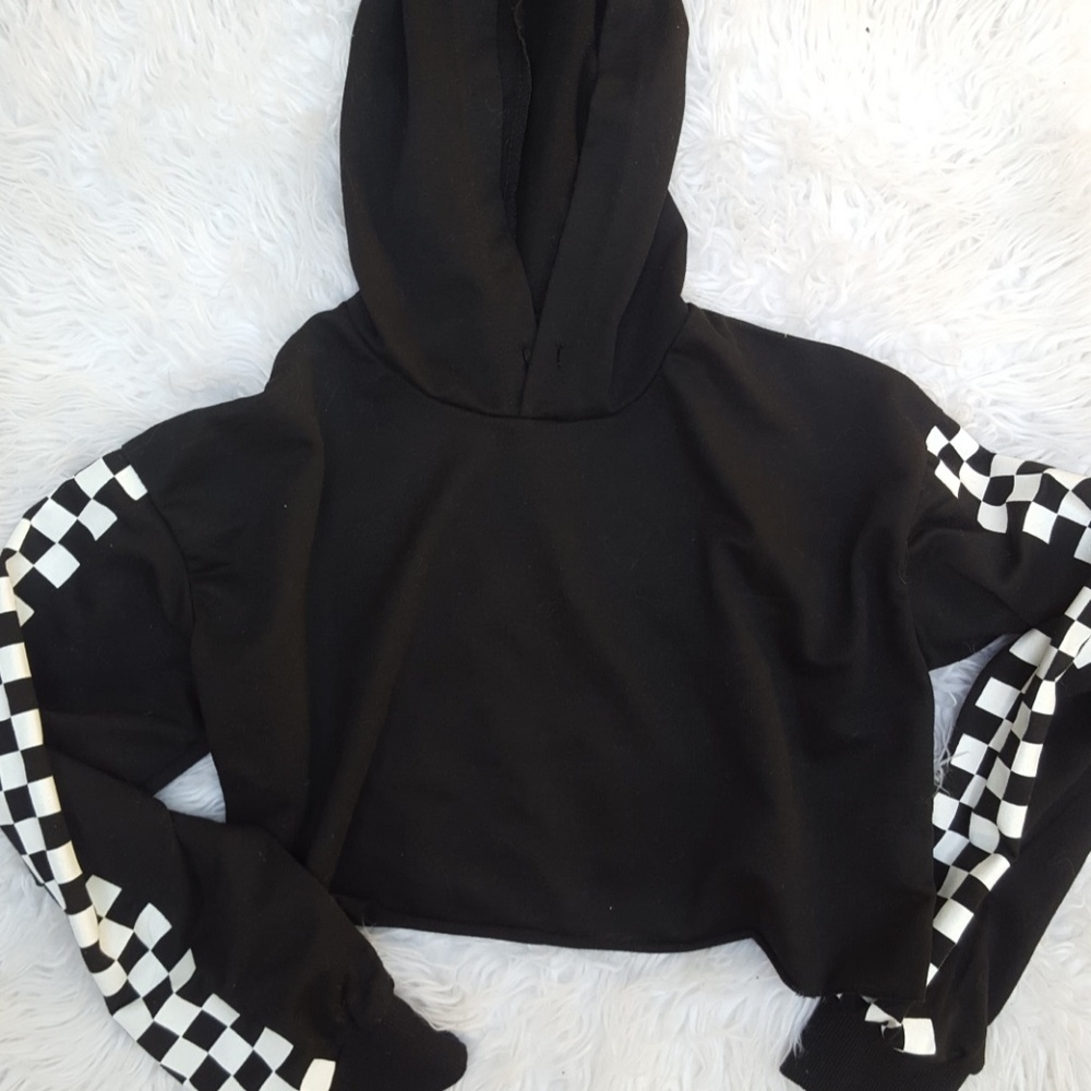 Checkered black and white cropped hoodie